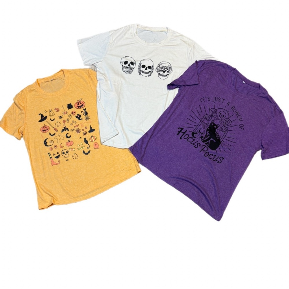 Halloween Spooky Bundle of Three Various Graphic Tee Shirts Super Soft Medium